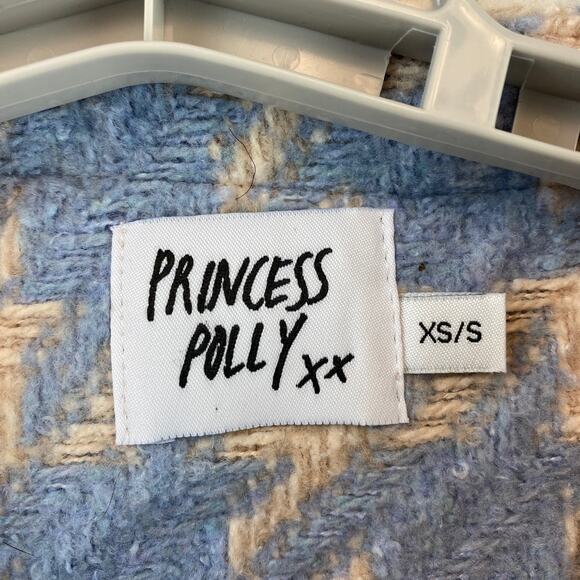 Princess Polly Blue Beige Houndstooth Biana Wool Crop Jacket Size X-Small/Small - Picture 11 of 12